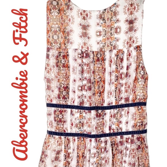 🟣ABERCROMBIE & FITCH Boho Floral V-neck Sleeveless Fit & Flare Dress, Size XS - Picture 5 of 9